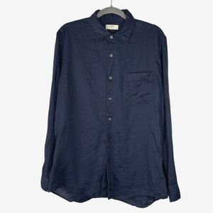 Uniqlo Men's 100% Linen Shirt Long Sleeve Coastal Size Large Navy Blue
